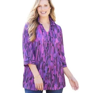Catherines Womens Plus Size 3X The Timeless Blouse Purple Geometric Tunic Boho